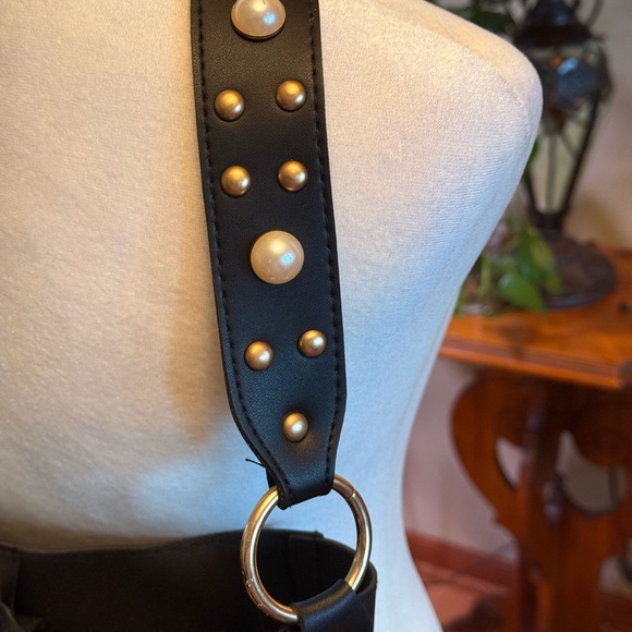 Koton Made In Turkey Hobo Shoulder Tote Studded Strap Velvet Front Patch Black - Picture 7 of 16